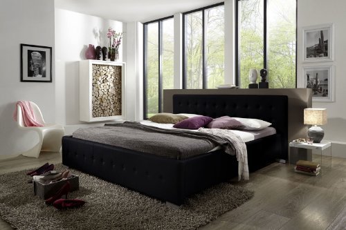 SAM Polsterbett 180x200 cm Rimini, Bett in schwarz, abgestepptes modernes Design, Wasserbett geeignet