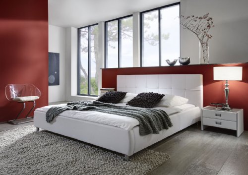 SAM Polsterbett 200x200 cm Zarah in weiß, pflegeleichtes Design-Bett mit Kunstlederbezug, abgestepptes Kopfteil