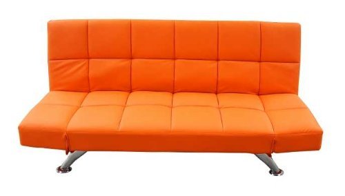 Schlafsofa Kunstleder 3er Sitzer orange - Klappcouch Rückenteil und Armlehnen verstellbar