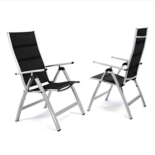 Nexos 2er Set Deluxe Klappstuhl Gepolstert – Textilene Creme/Rahmen Dunkelgrau - Gartenstuhl Liegestuhl – klappbarer Stuhl aus Aluminium & Kunststoff