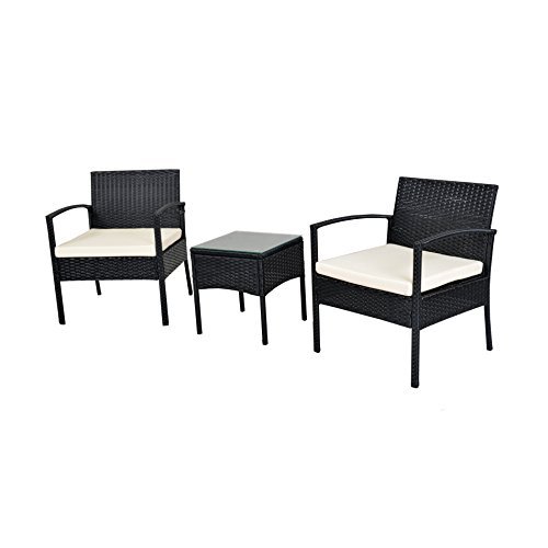 EBS® Polyrattan Gartenmöbel set Gartengarnitur Sitzgruppe Lounge Garnitur 1 Tisch 2 Stühle Weiß Sitzkissen