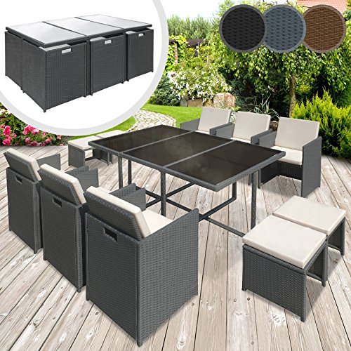 Miadomodo Polyrattan Lounge Gartenset Sofa Garnitur Polyrattan Gartenmöbel Sitzgruppe 11-teilig - Farbwahl