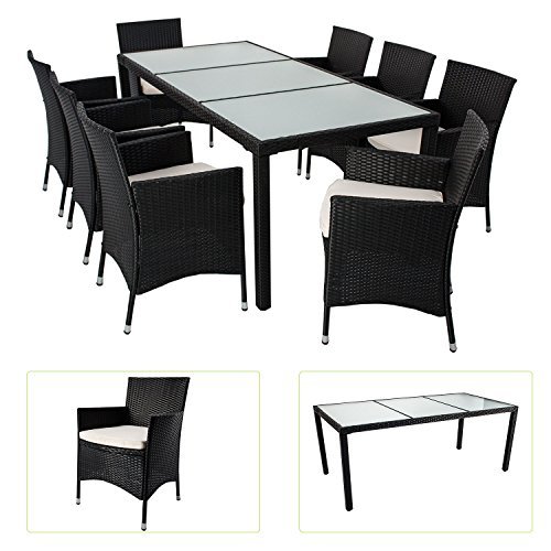 Polyrattan Essgruppe Rimini XL für 8 Personen mit Glas Tischplatten