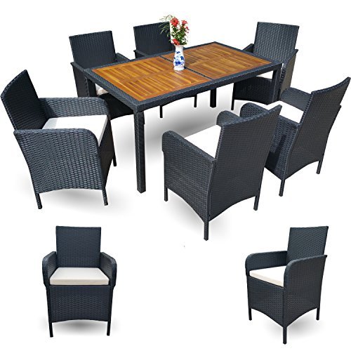 Polyrattan Esstisch Set Gartenmöbel Set Sitzgruppe Garten Rattan 6+1 XXL Garnitur schwarz 14-tlg.