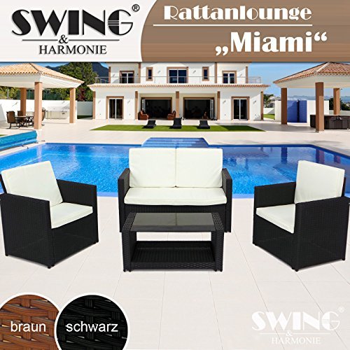 Swing & Harmonie Rattan Lounge Sitzgruppe für 4 Personen Sitzgarnitur Gartenmöbel Polyrattan Sofa
