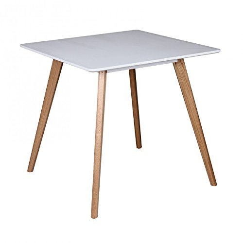FineBuy Esszimmertisch aus MDF Holz | Esstisch mit Tischplatte in weiß | Robuster Küchen-Tisch im Retro Stil | Holz-Tisch in skandinavischem Design | Untergestell in Eschefurnier