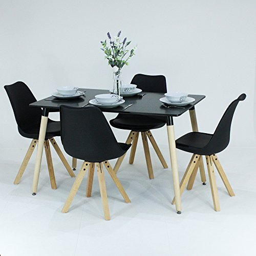 P & N Homewares® Sophia Esstisch und 4 Stühle Set Retro Stühle schwarz oder weiß erhältlich Tisch weiß schwarz oder grau moderne Retro Modern skandinavischen Möbeln