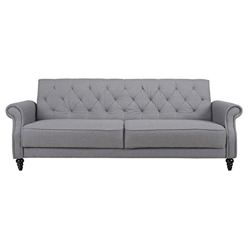 CARO-Möbel Retro Schlafsofa Couch 3-Sitzer CORAL mit Schlaffunktion in hellgrau Stoffbezug, klappbare Rückenlehne