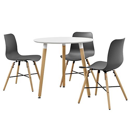 Runder Tisch in edlem Retro-Design + Designstuhl im 3er-Set