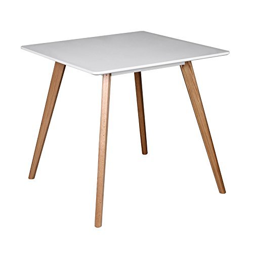 WOHNLING Esszimmertisch aus MDF Holz | Esstisch mit Tischplatte in weiß | Robuster Küchen-Tisch im Retro Stil | Holz-Tisch in skandinavischem Design | Untergestell in Eschefurnier