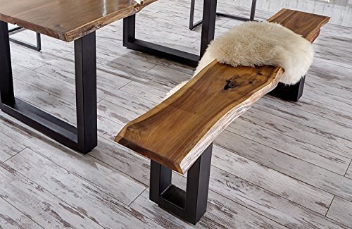 Wolf Möbel® Stillvolle Sitzbank Live edge aus Akazien-Holz, naturbelassene Optik mit einer Baumkanten-Oberfläche, Bank mit schwarz lackierten Roheisenbeinen, 180 x 38 cm