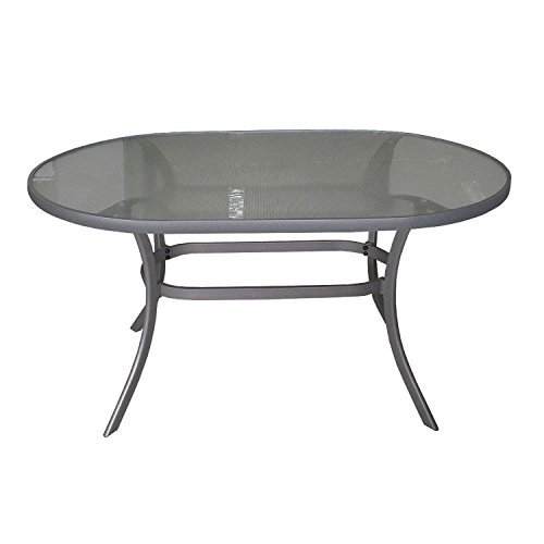 Moderner Alu Gartentisch 140x90cm Glastisch mit geriffelter Tischglasplatte oval Terrassentisch Balkontisch