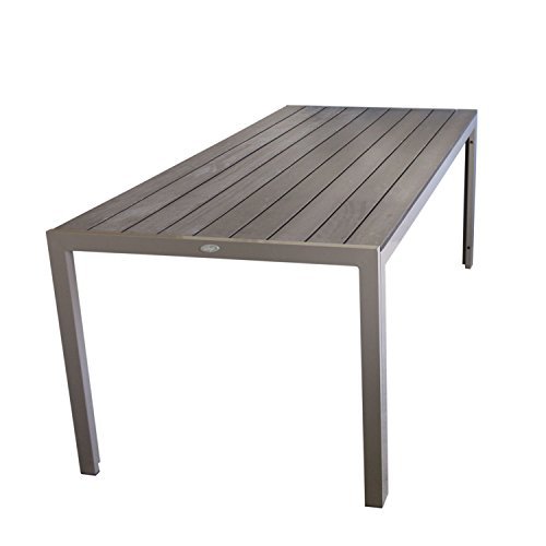 Aluminium Gartentisch Esszimmertisch Esstisch Küchentisch mit Polywood Non Wood Tischplatte 205x90cm Champagner Gartenmöbel Terrassenmöbel