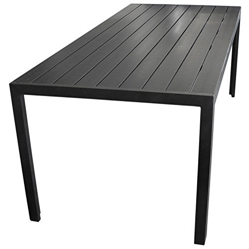 Wohaga® Gartentisch mit Polywood Tischplatte Schwarz 205x90cm Aluminiumrahmen Terrassentisch Gartenmöbel Terrassenmöbel