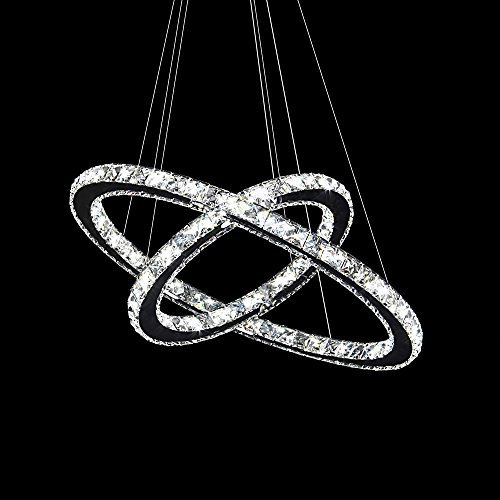 48W LED Kristall Design Hängelampe Deckenlampe Deckenleuchte Pendelleuchte Kreative Kronleuchter Zwei Ringe KaltesWeiß Lüster (48W Kaltes Weiß)