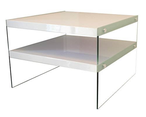 bonVIVO® Designer-Couchtisch Victoria, Beistelltisch in moderner Glas-Holz Kombination, weiß Hochglanz lackiert