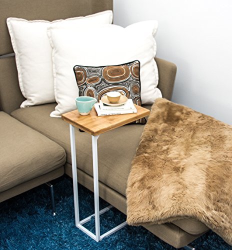 bonVIVO® Designer-Couchtisch DONNA, Beistelltisch in moderner Edelstahl-Naturholz Kombination mit Stahlgestell in weiß bonVIVO® Designer-Couchtisch DONNA, Beistelltisch in moderner Edelstahl-Naturholz Kombination mit Stahlgestell in weiß