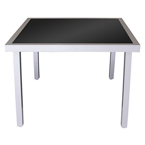 Lagerräumung! Gartentisch Aluminium Glastisch 90x90cm Silber/Schwarz Alutisch Bistrotisch Beistelltisch
