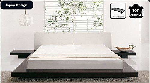 Designer Massivholz Bett Japan Stil flaches Futonbett japanisches Holzbett Walnuss mit Lattenrost / Lattenrahmen günstig (180x200 cm)