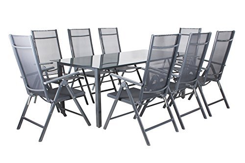 Miweba Moreno Aluminium Sitzgarnitur 190x100 Sitzgarnitur 8 Stühle Sitzgruppe TIsch Gartenset in verschiedenen Farben und Ausführungen (Farbe: Grau - Ausführung: Classic)