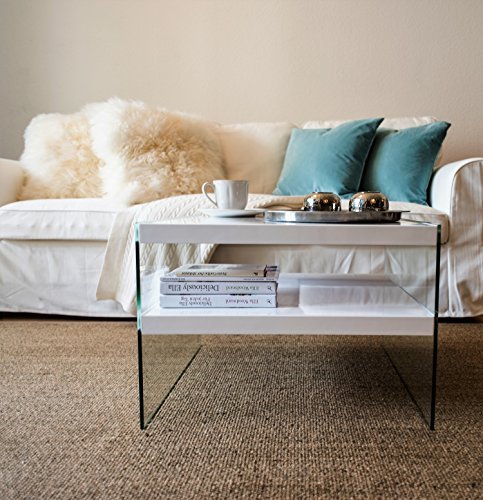 bonVIVO® Designer-Couchtisch Victoria, Beistelltisch in moderner Glas-Holz Kombination, weiß Hochglanz lackiert bonVIVO® Designer-Couchtisch Victoria, Beistelltisch in moderner Glas-Holz Kombination, weiß Hochglanz lackiert