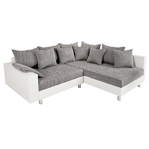 Design Ecksofa LOFT weiß Strukturstoff grau Federkern Sofa OT beidseitig aufbaubar