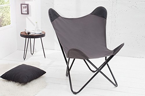 DuNord Design Sessel Stuhl TEXAS grau Leinen Loungesessel Esszimmer Butterfly Klappstuhl