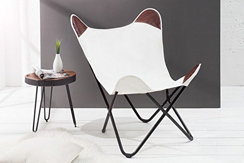 DuNord Design Sessel Stuhl TEXAS weiss Leinen Loungesessel Esszimmer Butterfly Klappstuhl