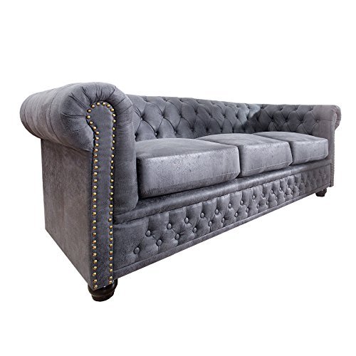 Edles Chesterfield 3er Sofa Grau im Antik Look Knopfheftung Dreisitzer 3-Sitzer
