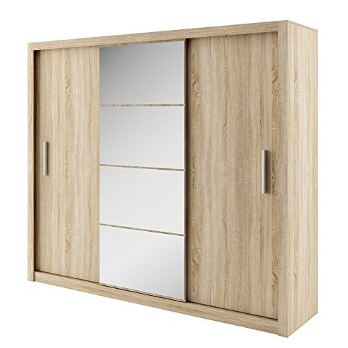 Kleiderschrank Idea, Modernes Schwebetürenschrank mit Spiegel, Schiebetür, 250 x 215 x 60 cm, Elegantes Schlafzimmerschrank, Schlafzimmer