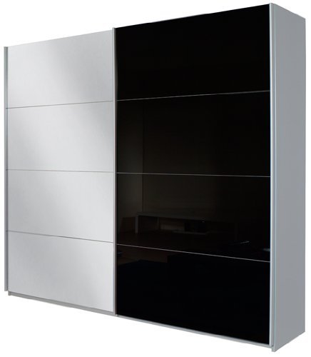 Rauch Schwebetürenschrank Quadra/2-türig/1 Spiegeltüre/Korpus: grau-metallic/Front: Glas schwarz/spiegel