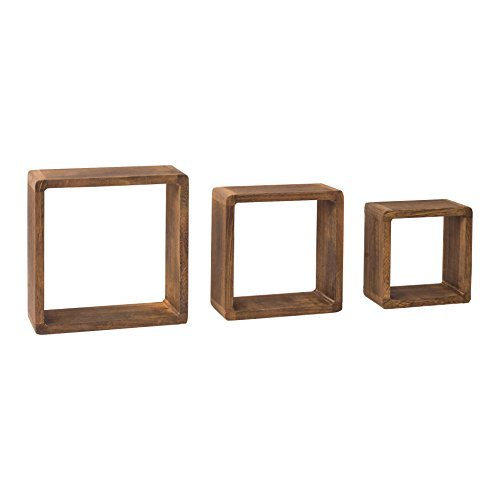 Rebecca Srl 3er-Set Wandregale Regale quadratisch Naturholz dunkel Cube Vintage Chic Wohnzimmer Zuhause (Code RE4180)