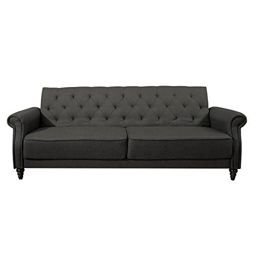 CARO-Möbel Retro Schlafsofa Couch mit Schlaffunktion 3-Sitzer CORAL in grau Stoffbezug, klappbare Rückenlehne