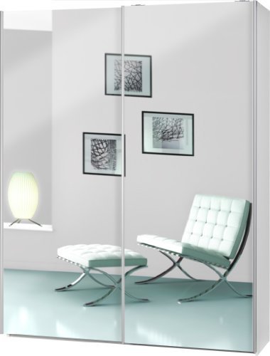 Schwebetürenschrank „Soft Plus Smart Typ 41“, 150 x 194 x 42cm, Weiß/2 x Spiegel