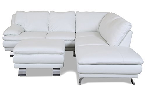 Sofa Couch Editions Leder Ecksofa XL U118 mit Hocker - Weiss mit Federkern