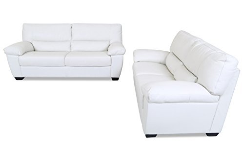 Sofa Couch Editions Leder Garnitur 3-2 U172 - Weiss mit Federkern