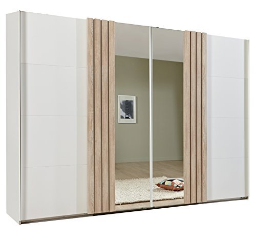 Wimex Kleiderschrank/ Schwebetürenschrank Burgos, mit Spiegeltür, (B/H/T) 270 x 210 x 65 cm, Alpinweiß/ Absetzung Eiche Sägerau