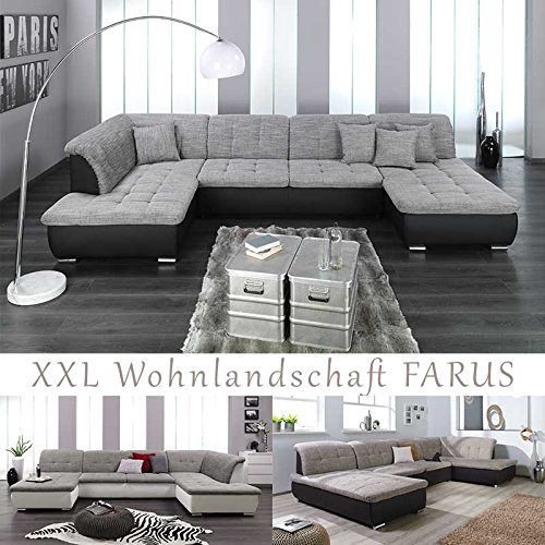 XXL Wohnlandschaft, Couchgarnitur "FARUS", U-Form, versch. Farben, Ottomane rechts oder links