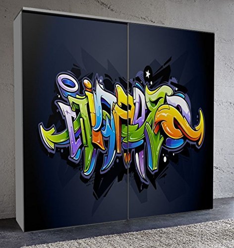 fashion-cube maxi, Schwebetürenschrank, Frontdesign "Graffitty 3D", Maße ca. 212 x 208 x 65 cm