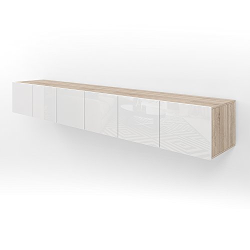 TV Lowboard Set - 240 cm - Eiche Sonoma und Weiß Hochglanz - Sideboard Wandschrank Fernsehschrank Wohnwand Schrank
