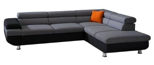Cavadore Ecksofa Caponelle mit Ottomanen rechts / Moderne zweifarbige Couch inkl. Kopfstützen / 267 x 72 x 226 cm (BxHxT) / Strukturstoff schwarz - grau