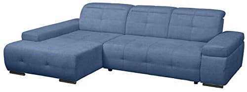 Cavadore Polsterecke Mistrel mit Longchair XL links / Eck-Couch mit verstellbaren Kopfteilen / Kopfteilverstellung / Wellenunterfederung / Maße: 273 x 77-93 x 173 cm (B x H x T) / Farbe: Blau