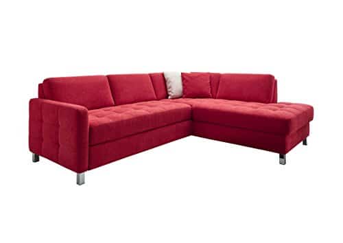 CAVADORE Sofa Paolo mit gesteppter Sitzfläche/Rote Couchecke mit Wellenunterfederung/Rückenecht/Metallfüße/Maße: 233 x 80 x 196 cm (BxHxT)/Farbe: Rot
