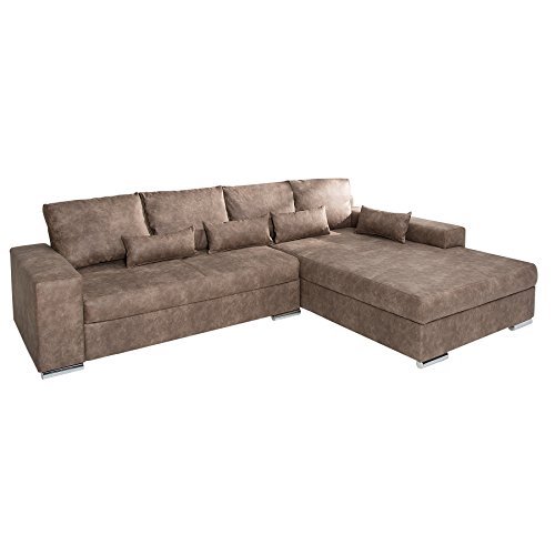 Design Ecksofa VINCENZA dunkelbraun mit Bettfunktion Federkern Sofa Couch Couchgarnitur Wohnlandschaft