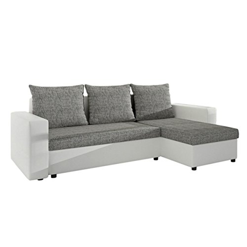 Mirjan24  Ecksofa Top Lux! Sofa Eckcouch Couch! mit Schlaffunktion und zwei Bettkasten! Ottomane Universal, L-Form Couch Schlafsofa Bettsofa Farbauswahl (Soft 017 + Lawa 05)
