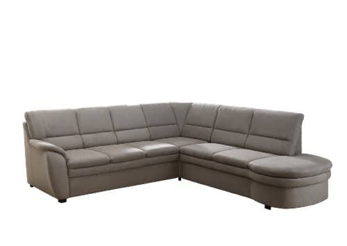 Cavadore Ecksofa Gingle / Sofa mit Federkern, Bettfunktion und hochwertigem Mikrofaser-Bezug in Wildlederoptik / Klassisches Design / Größe: 260 x 89 x 240 cm (BxHxT) / Farbe: Grau