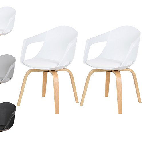 WOLTU 2 x Esszimmerstühle Designstuhl Küchenstuhl mit Arm- und Rückenlehne, Sitzfläche aus Kunstleder, Massivholz Stuhl, BH50ws-2-a Weiß