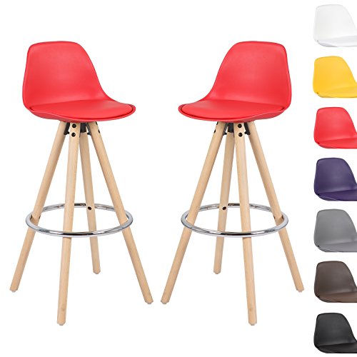 WOLTU® 2er Set Barhocker BH45rt-2-c 2 x Barstuhl mit Lehne + Fußstütze Küchenstuhl aus Holz und Kunststoff Rot
