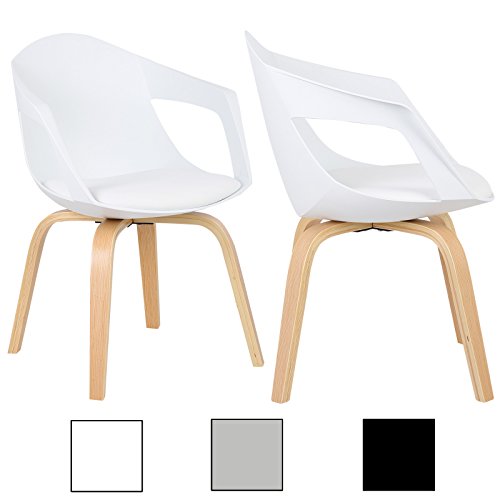 WOLTU® 2er Set Esszimmerstühle BH50ws-2-c Neu Design Wohnzimmerstuhl Küchenstuhl Essstuhl mit Armlehne, aus Massivholz und Kunstleder, Weiß