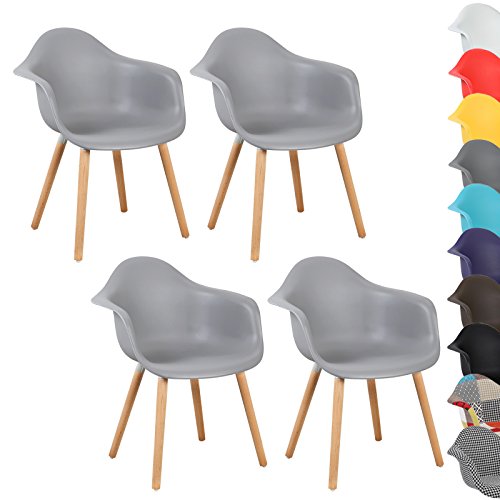 WOLTU 4er Set Esszimmerstühle Küchenstuhl Design Stuhl Esszimmerstuhl mit Lehne Kunststoff Holz Neu Design Grau BH37gr-4